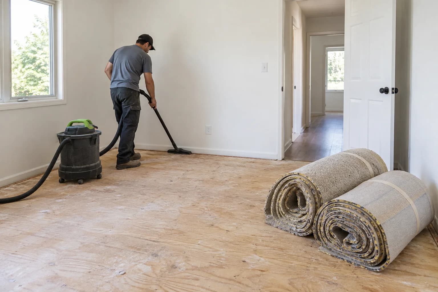 Cleared room during an old carpet removal job